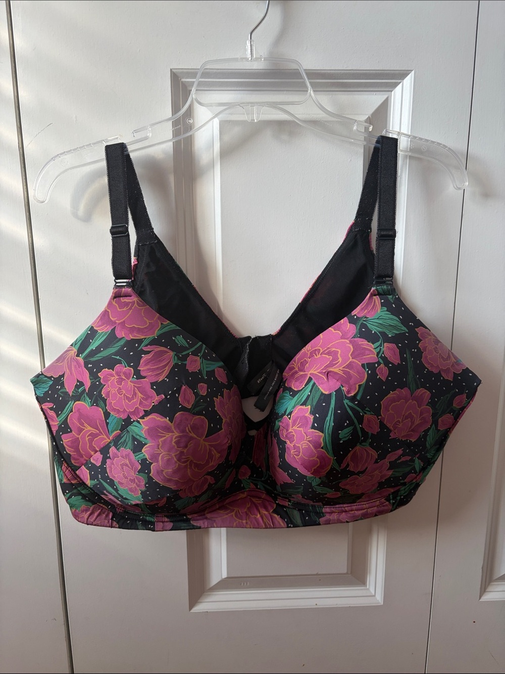 Torrid Floral Wireless T-Shirt Bra in Pink and Black Size 46DD